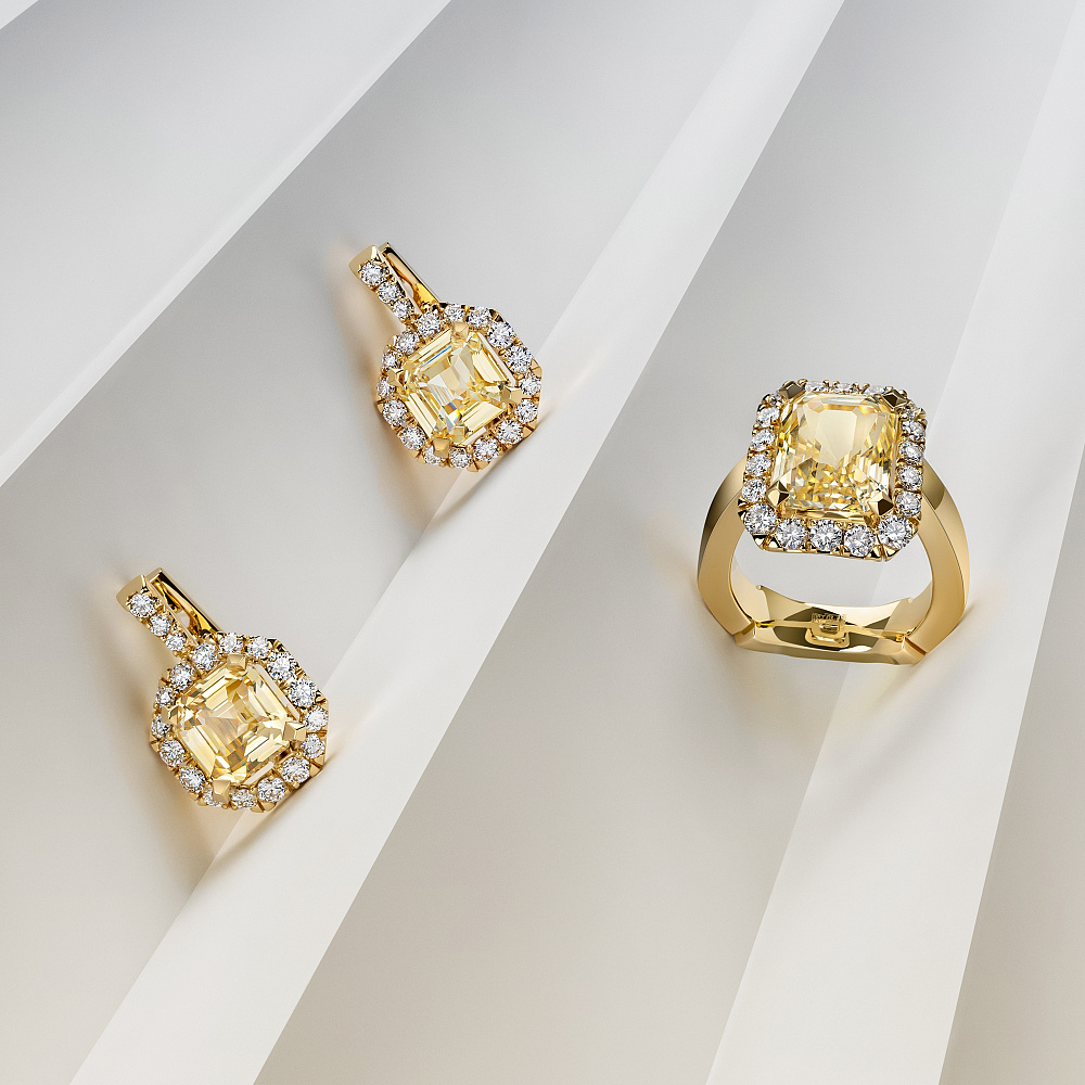 Ring with yellow sapphire and diamonds картинка 4