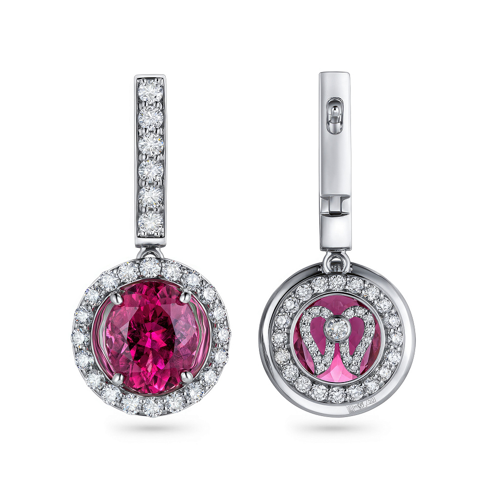Earrings with rubellite tourmalines and diamonds картинка 2