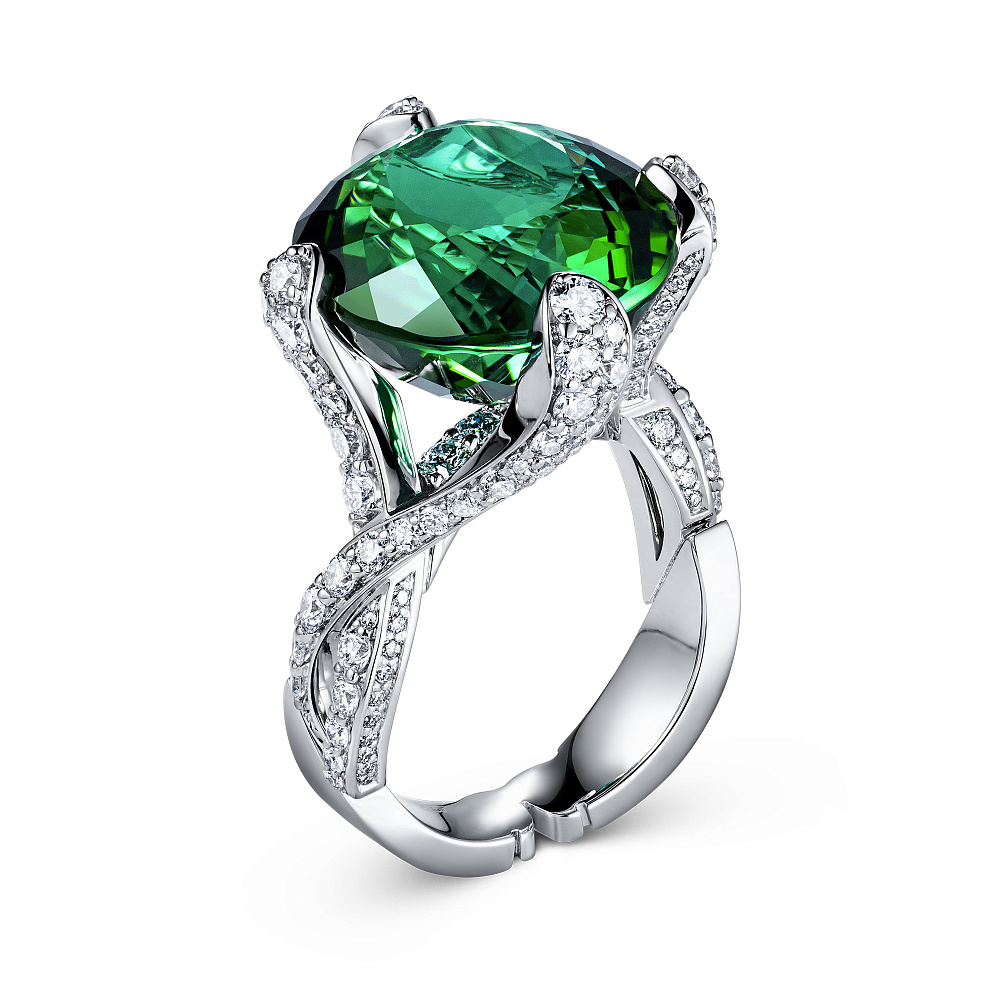 Ring with green tourmaline and diamonds картинка 1