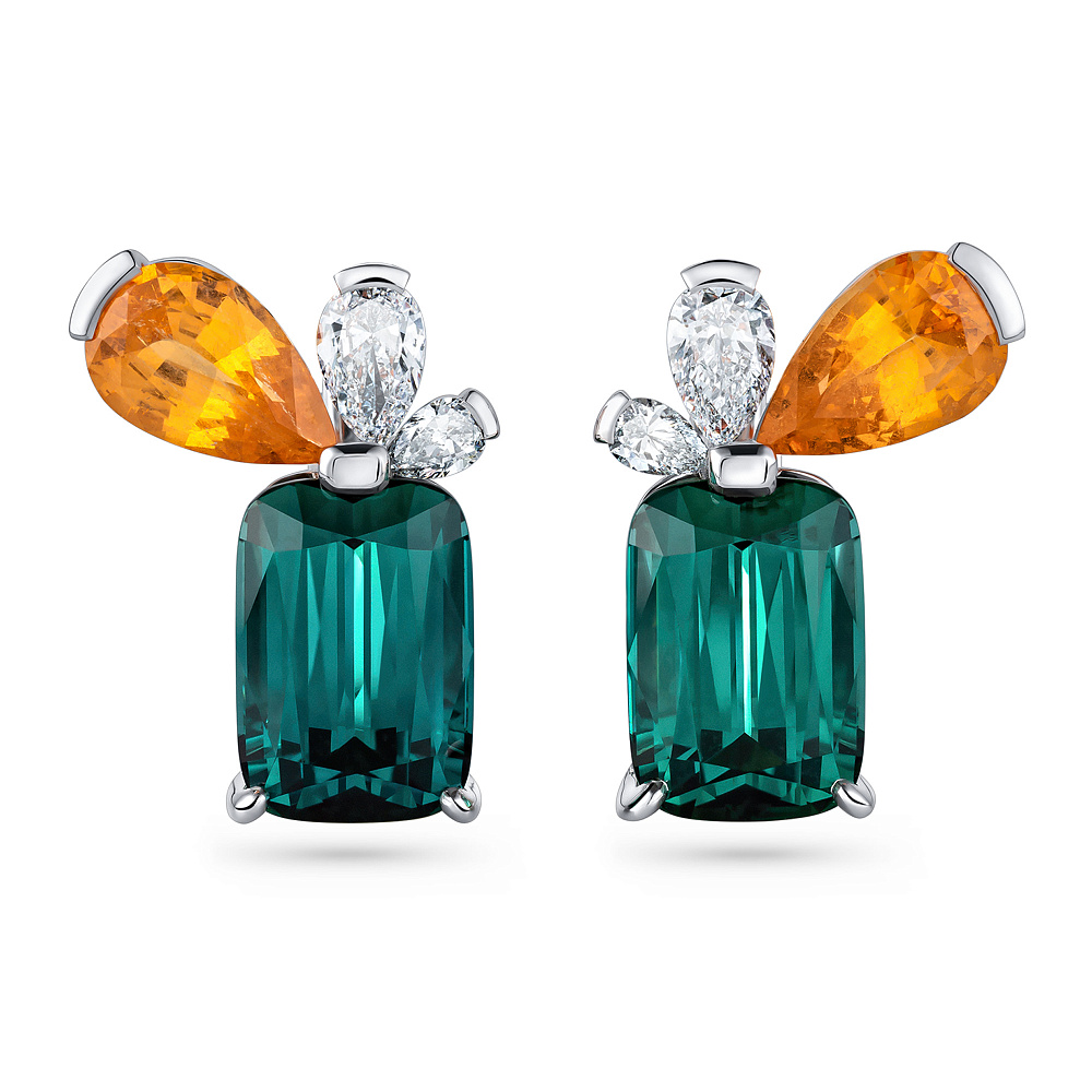 Earrings with indigolites, spessartines and diamonds картинка 1