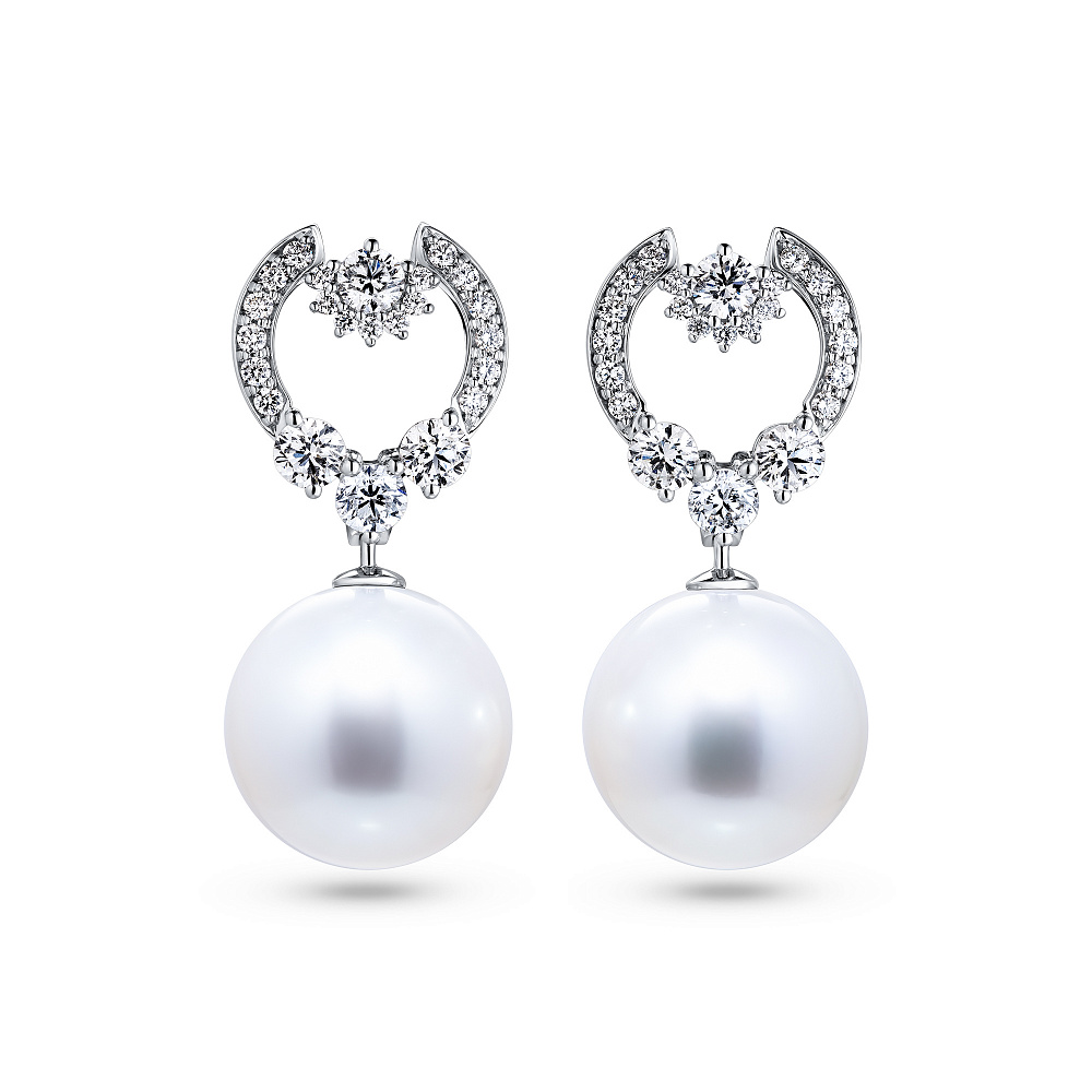 Earrings with South Sea pearls and diamonds картинка 1